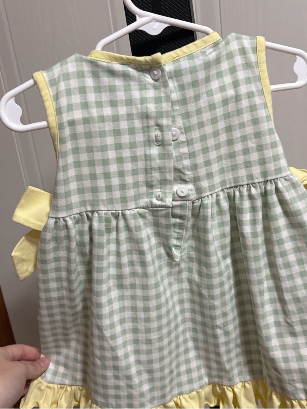 Girls' Yellow & Green Gingham Ruffle Dress with Pumpkin Embroidery - Picture 4 of 4